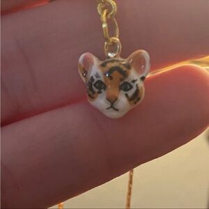 Ceramic Tiger Face Pendant Necklace